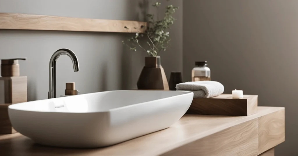 Clean lines, clear mind: Discover our minimalist bathroom ideas. #ClutterFreeLiving