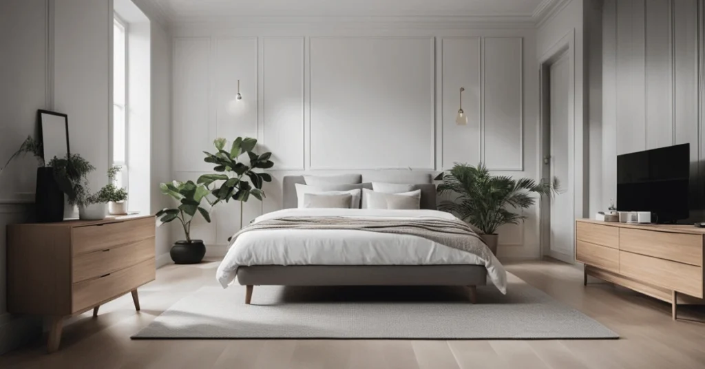 Effortless Charm: Cozy Minimalist Bedroom Blending Simple Elegance with Functional Design.