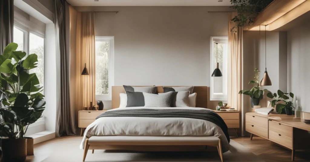 Minimalist Meets Cozy: A Bedroom Oasis Showcasing Serene Interiors with a Touch of Warmth.