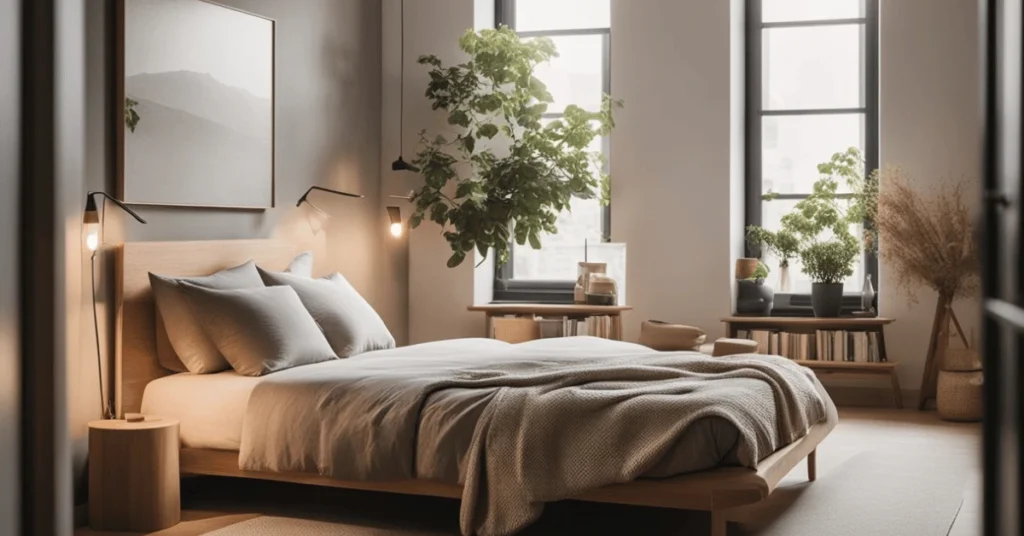 A Haven of Peace: Serene and Simple Cozy Minimalist Bedroom with Natural Accents.