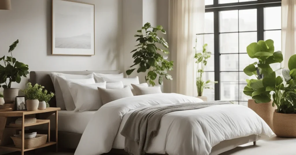 Create a serene haven with plant-inspired minimalism.