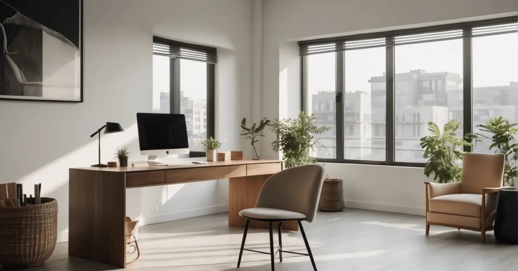 Create a clutter-free environment with a modern minimalist desk.