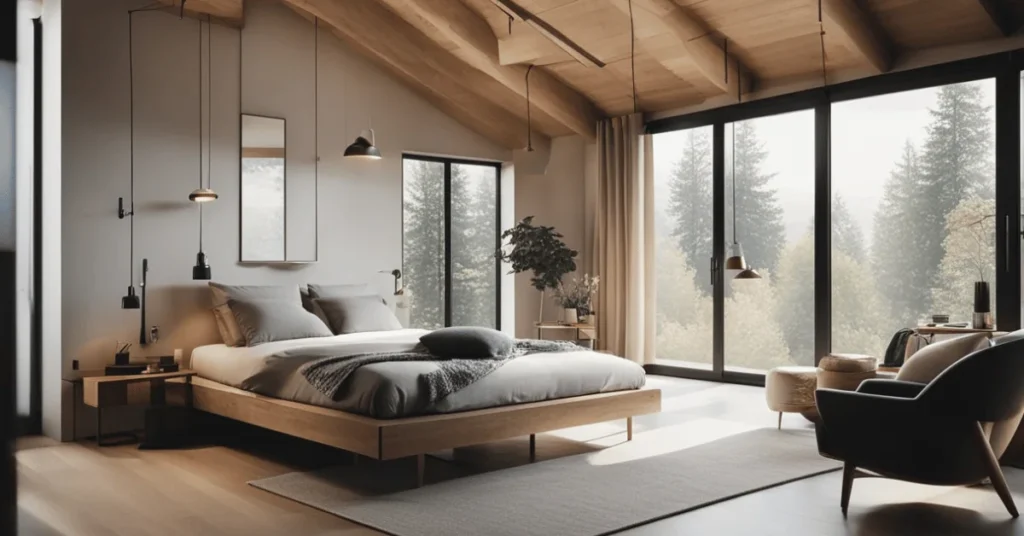 Minimalist modern cabin interior: Nature-inspired simplicity.