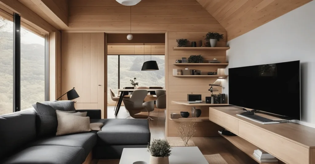 Warmth and style collide in minimalist modern cabin interiors.