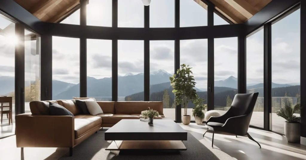 Minimalist modern cabin interior: Nature's beauty indoors.
