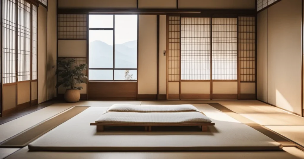 Minimalist Japanese bedroom: Where simplicity and style unite.