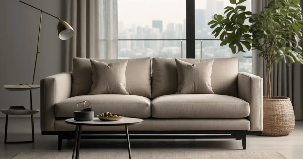 Clean lines and comfort come together in this modern minimalist sofa.