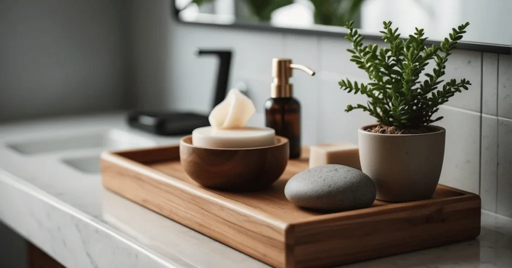 Minimalist vibes in every detail of our bathroom counter decor.