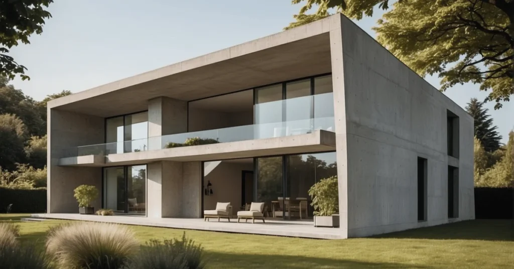 Explore the tranquility of a concrete minimalist house nestled in nature.