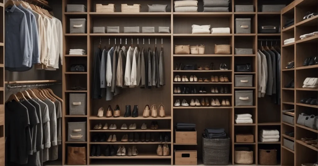 Create a serene space with minimalist closet organization.