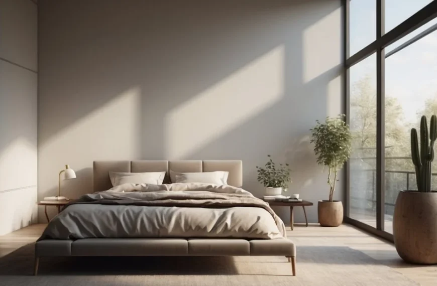 Create an aesthetic minimalist bedroom oasis with soothing colors and clean lines.