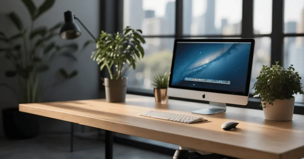 Elevate your work environment with a minimalist standing desk solution.