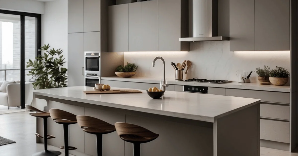 Explore the efficiency of a small minimalist kitchen.