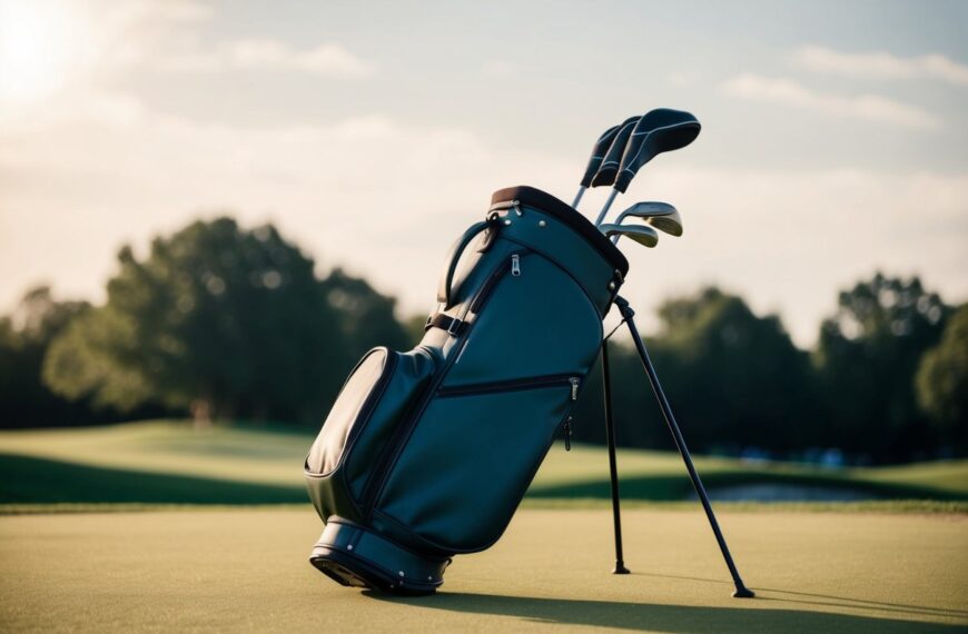 15 A sleek, modern golf bag with few, clean lines. The bag is unadorned, with only the necessary pockets and straps