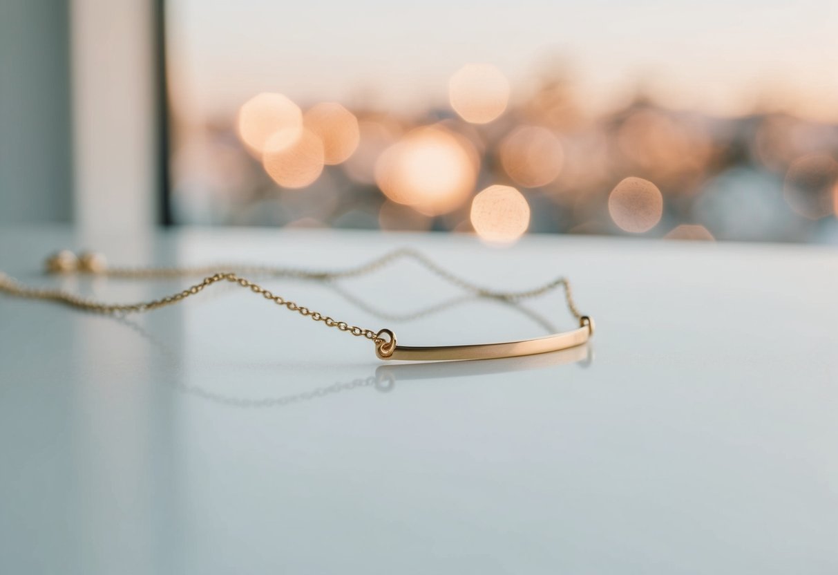 Minimalist Gold Necklace: Elevate Your Style with Effortless Elegance 1 A minimalist gold necklace resting on a clean, white surface with soft, natural lighting