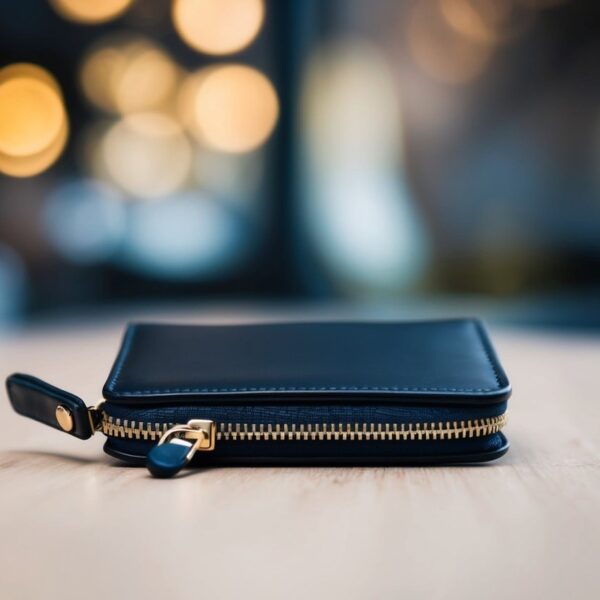A sleek, compact wallet with a simple design, featuring a few card slots and a small zippered compartment for coins