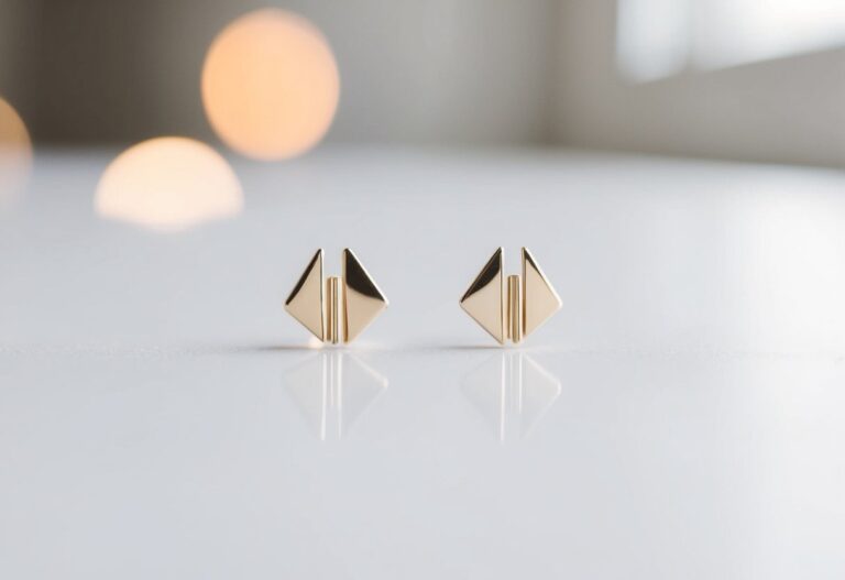 Minimalist Earrings: The Perfect Accessory for Effortless Style 4 Two small, simple minimalist earrings on a clean, white surface. Geometric shapes or delicate lines, with no embellishments