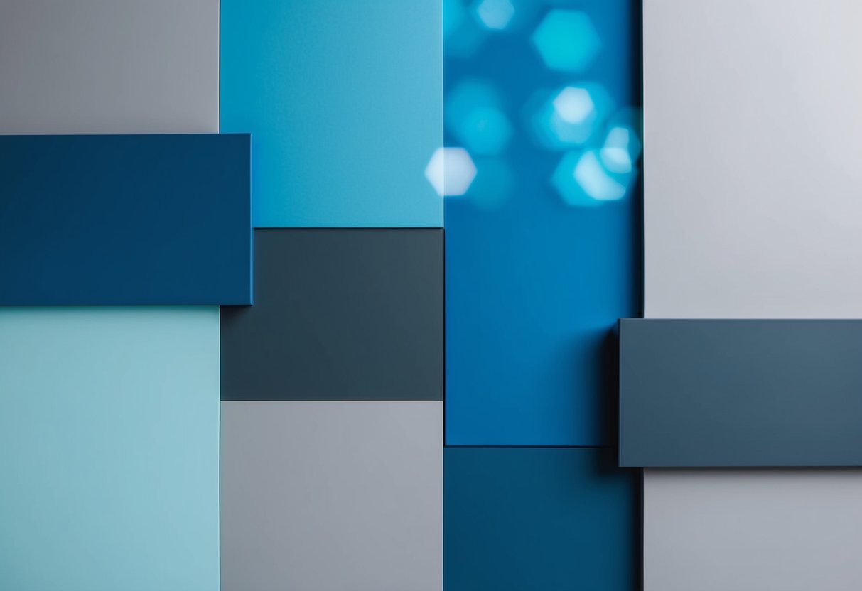 Minimalist Abstract Art: Exploring Its Impact on Modern Creativity 1 A series of simple geometric shapes in varying shades of blue and gray arranged in a balanced composition