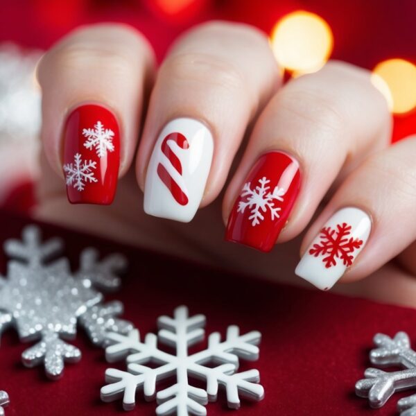 red and white nails