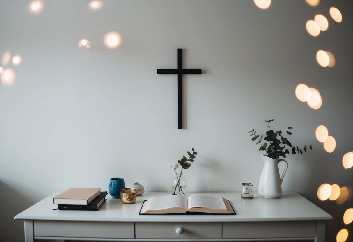 Christian Minimalism: Embracing Simplicity in Faith and Lifestyle 1 A simple, uncluttered room with a single cross on the wall and a few essential items