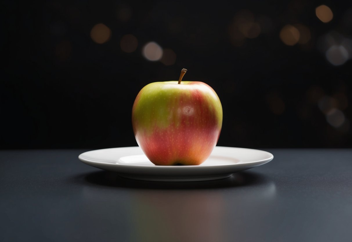 Minimalism and Food: 5 Recipes For A Clean Diet 1 A single apple on a white plate, set against a stark black background - minimalism and food