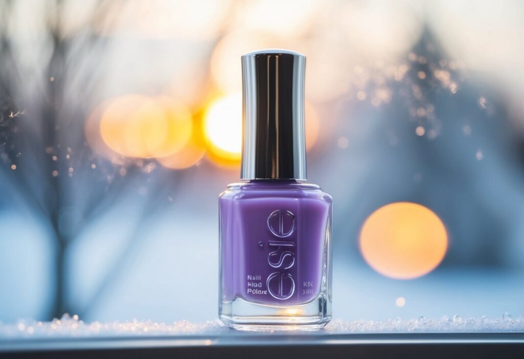 7 Simple Winter Nail Inspo: Fresh Minimalist Ideas for Your Seasonal Manicure 8 A delicate lavender nail polish bottle sits on a frosty window sill, reflecting the soft glow of a winter sunset