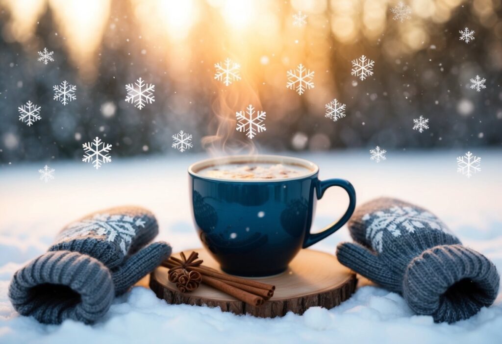 9 Cute Simple Winter Nails: Easy Minimalist Designs to Brighten Your Season 13 A cozy winter scene with snowflakes, mittens, and hot cocoa