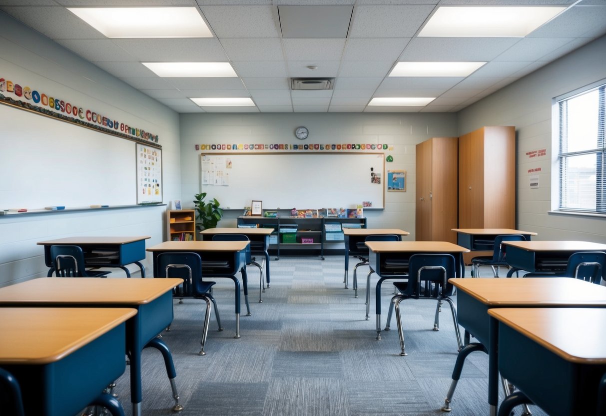 Top 5 Minimalist Middle School Classroom Examples for Effective Learning Spaces 1 A clean, uncluttered middle school classroom with simple desks, chairs, and minimal decor